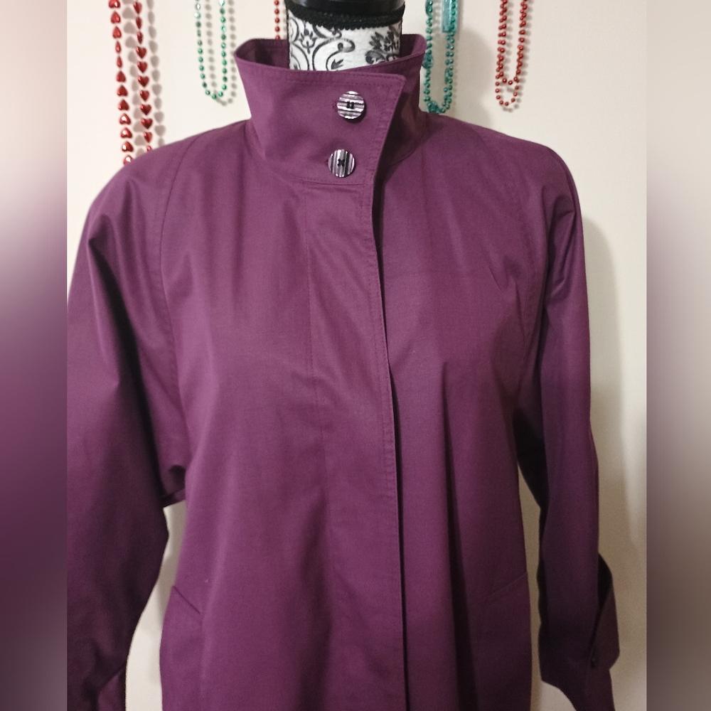 Vintage London Fog Beltless Midi Trench Coat Purple Size 6 - Picture 6 of 16